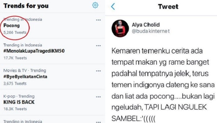 Pocong Trending Topik di Twitter, Warganet Soroti Cerita Pocong Ngulek Sambel di Tempat Makan